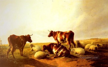 Thomas Sidney Cooper Painting - Ganado y oveja en un paisaje animales de granja ganado Thomas Sidney Cooper